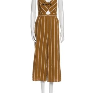 Astr Brown and White Striped Jumpsuit with Wide-Leg Pants